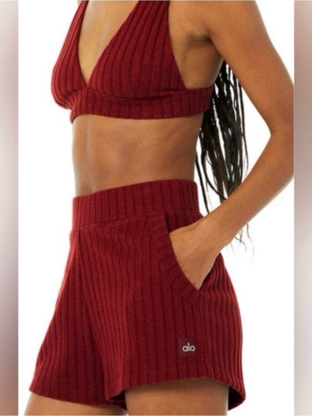 ALO Yoga Ribbed Take Comfort Shorts Cranberry Red Small